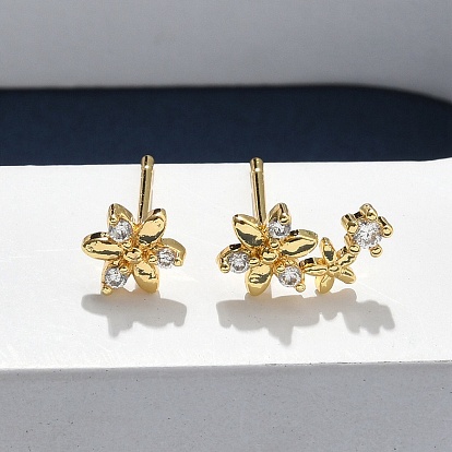 Серьги-гвоздики из прозрачного кубического циркония с цветочным узором из латуни и микропаве, без кадмия и без свинца, стойки покрытие, долговечный