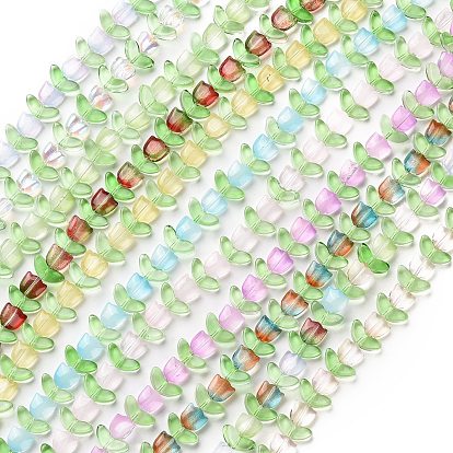 Transparent Handmade Lampwork Beads Strands, Tulip