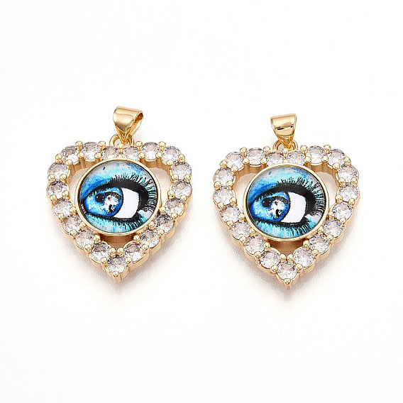 Латунные подвески с микропаве из прозрачных кубических цирконий для женщин, Сердце с глаз, cmолой, реальный 18 k позолоченный