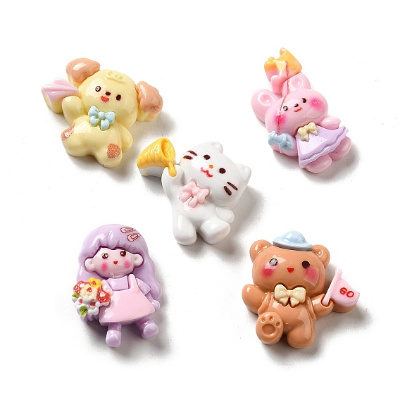 Opaque Resin Decoden Cabochons, Girl & Cat Shape & Dog, Mixed Shapes