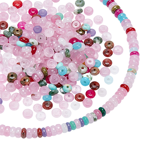 2 Strands Natural & Synthetic Mixed Stone Beads Strands, Rondelle, Mixed Dyed and Undyed