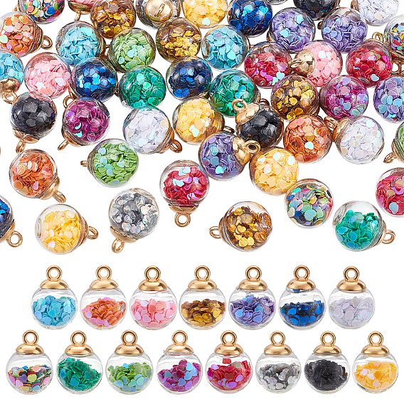 90шт. 15 цвета стеклянные шарообразные подвески, круглые, с акриловыми пайетками и пластиком CCB
