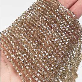 Transparent Electroplate Glass Beads Strands, Pearl Luster Plated, Faceted, Bicone