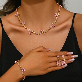 Ожерелья и браслеты из цветочного сплава со стразами и серьги-гвоздики