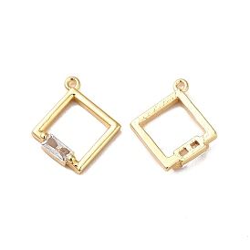 Brass Cubic Zirconia Charms, Real 18K Gold Plated, Rhombus Charm