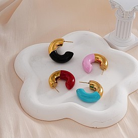 Vintage Retro Stainless Steel C-Shaped Stud Earrings for Women, Elegant and Stylish, Golden