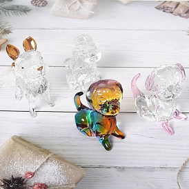 Handmade Lampwork Animal Figurine Display Decorations, for Desktop Home Decoration, Dog/Cat