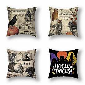 Halloween Theme Wool Pillow Covers, Witch/Pumpkin/Skull Pattern Cushion Cover, for Couch Sofa Bed, Square