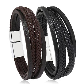 Bracelet minimaliste en cuir tressé fermoir magnétique pour homme - design rétro et tendance