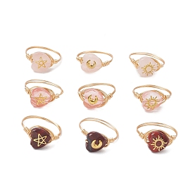 Кольца из латуни и вишневого кварца, розового кварца, натуральной красной радужной яшмы для женщин, сердце/ звезда/ луна/ солнце