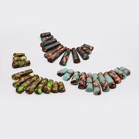 Assembled Bronzite and Imperial Jasper Beads Strands, Graduated Fan Pendants, Focal Beads, Dyed