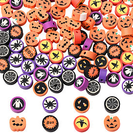 160 шт. 6 Бусины из полимерной глины ручной работы в стиле Хэллоуина, плоско-круглые