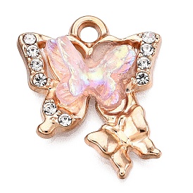 Alloy Rhinestone Pendants, with Resin Butterfly