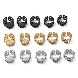 304 Stainless Steel Cuff Ring Components, Round Bezel Pad Ring Setting