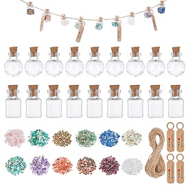 PandaHall Elite Mixed Stone Chip Beads DIY Wishing Bottle Making Kits, Including Natural & Synthetic Gemstone Chip Beads, Jute Cord, Paper Gift Tags and Glass Bottle