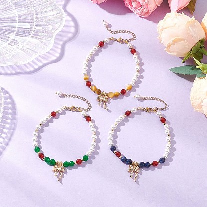 Природного сердолика, браслеты из натурального лазурита и тигрового глаза, с оболочкой шарик перлы, бантом