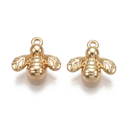 Brass Charms, Nickel Free, Real 18K Gold Plated, Bee