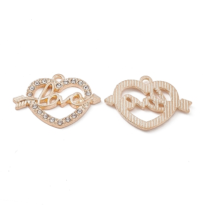 Alloy Crystal Rhinestone Pendants, Heart with Word Love Charms