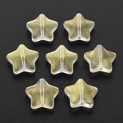 Two Tone Transparent Spray Painted Glass Beads, with Glitter Powder, Star