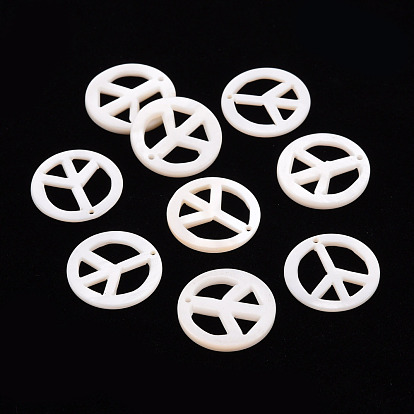 Natural Freshwater Shell Pendants, Peace Sign