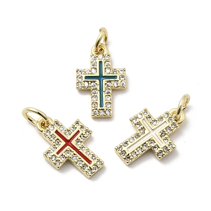 Латунные микро проложить кубического циркония подвески, крест прелести, с эмалью и кольцом для прыжков, без кадмия и без свинца, стойки покрытие, долговечный, реальный 18 k позолоченный