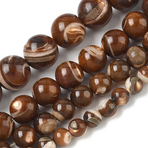 Natural Trochus Shell Beads Strands, Smooth Round
