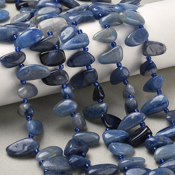 Природные голубые авантюрин бисером пряди, окрашенная и подогревом, слеза, Топ пробуренной, с бисером