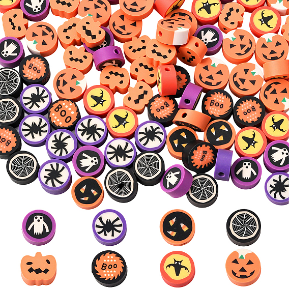 160 шт. 6 Бусины из полимерной глины ручной работы в стиле Хэллоуина, плоско-круглые