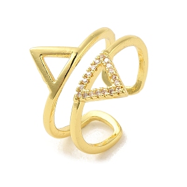 Triangle Brass Micro Pave Clear Cubic Zirconia Cuff Rings for Women