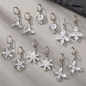 Sparkling Diamond Butterfly Earrings with Heart-shaped Flower Design - Fashionable and Elegant Jewelry