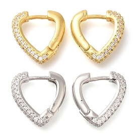 Rack Plating Heart Brass Pave Clear Cubic Zirconia Hoop Earrings, Lead Free & Cadmium Free, Long-Lasting Plated