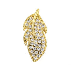 Rack Plating Feather Brass Micro Pave Clear Cubic Zirconia Twister Clasps, Long-Lasting Plated, Lead Free & Cadmium Free