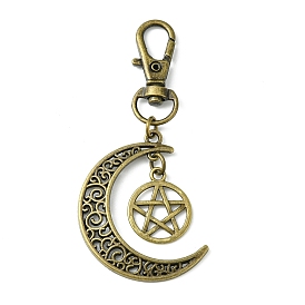 Alloy Moon & Star Pendant Decorations, Swivel Lobster Claw Clasps Charms for Bag Ornaments