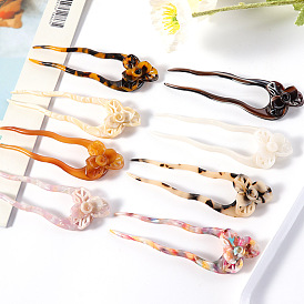 Hollow Flower Hairpin - Elegant U-shaped Hair Accessories for Traditional Chinese Hairstyles.