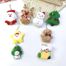 Christmas Theme Cloth Plush Doll Pendant Decorations, with Ball Chain for Bag Ornaments