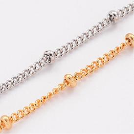 Ion Plating(IP) 304 Stainless Steel Twisted Chains, Curb Chains, Soldered, Satellite Chains, with Spool, Rondelle Beads