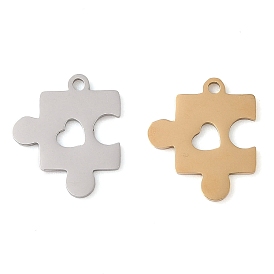 Manual Polishing 201 Stainless Steel Pendants, Laser Cut, Puzzle Charm