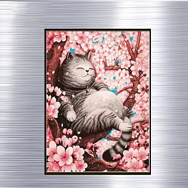 DIY Rectangle Cat Theme Diamond Painting Kits, Including Canvas, Resin Rhinestones, Diamond Sticky Pen, Tray Plate and Glue Clay, Cat on Tree