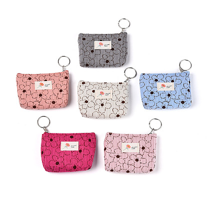 Кошельки из вельвета с цветочным узором, кошелек для мелочи, Прямоугольный ключ с застежкой-молнией и железными брелоками, платина