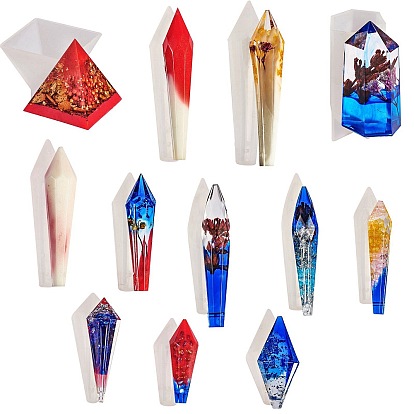 12Pcs 12 Style Silicone Molds, Resin Casting Molds, For UV Resin, Epoxy Resin Jewelry Making, Trapezoid & Bullet & Bicone
