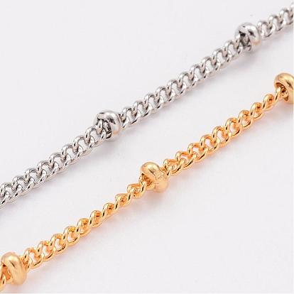 Ion Plating(IP) 304 Stainless Steel Twisted Chains, Curb Chains, Soldered, Satellite Chains, with Spool, Rondelle Beads