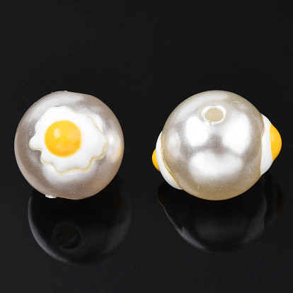 ABS Plastic Imitation Pearl Beads, with Enamel, Round with Omelette