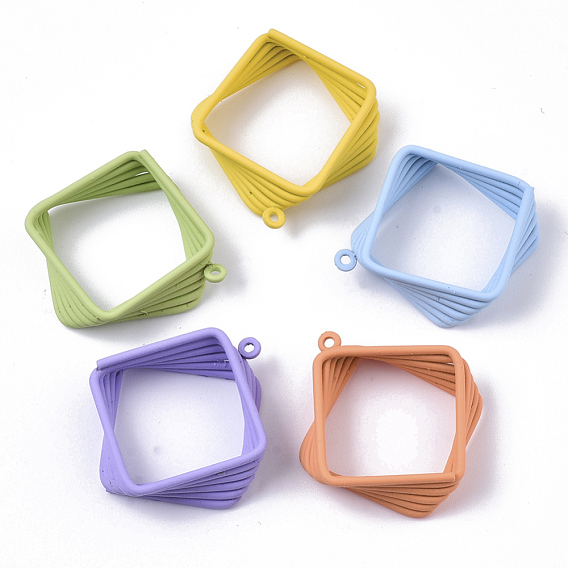 Spray Painted Eco-Friendly Iron Pendants, Square, Cadmium Free & Nickel Free & Lead Free