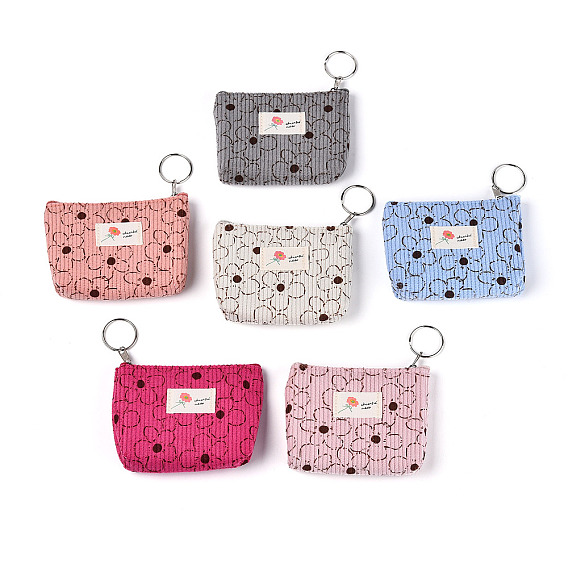 Кошельки из вельвета с цветочным узором, кошелек для мелочи, Прямоугольный ключ с застежкой-молнией и железными брелоками, платина