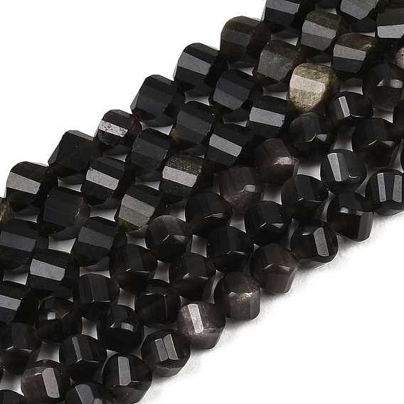 Природные обсидиана бисер нитей, граненые, твист