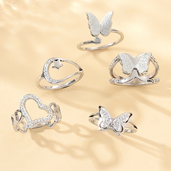 Комплекты колец-манжет/палец из нержавеющей стали и полимерной глины со стразами