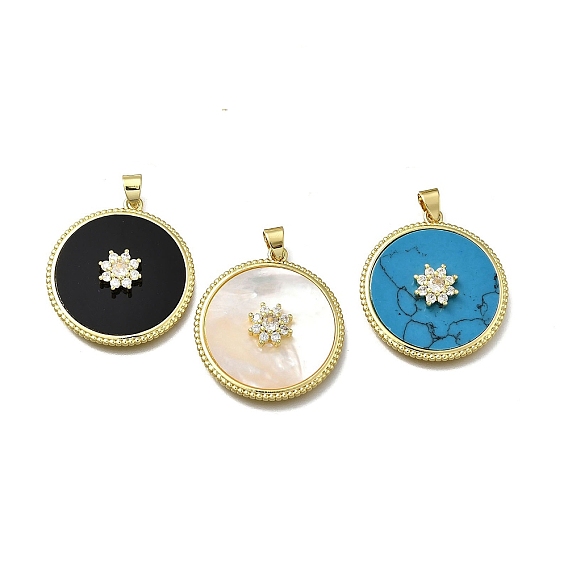 Латунные микро проложить кубического циркония подвески, С оболочкой и смолой, плоско-круглые, без кадмия и без свинца, стойки покрытие, долговечный, реальный 18 k позолоченный