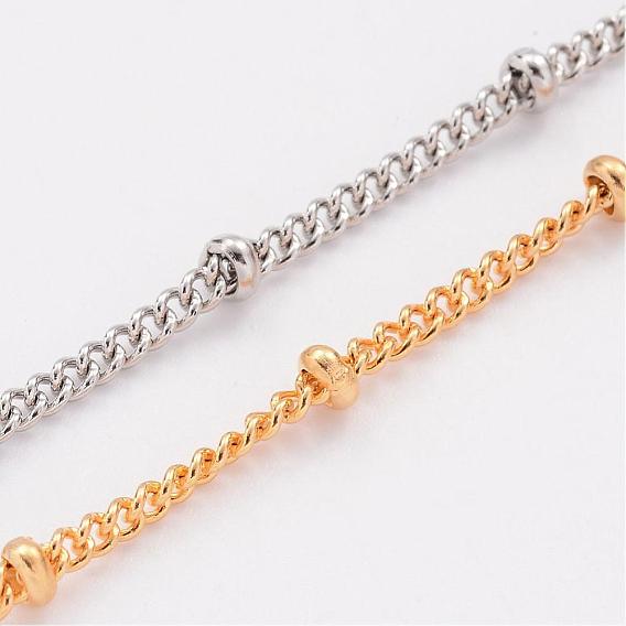 Ion Plating(IP) 304 Stainless Steel Twisted Chains, Curb Chains, Soldered, Satellite Chains, with Spool, Rondelle Beads