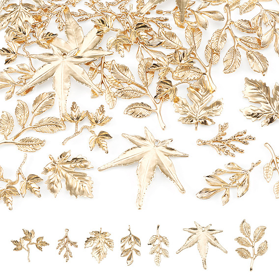35Pcs 7 Styles Alloy Cabochons & Pendants, Leaf