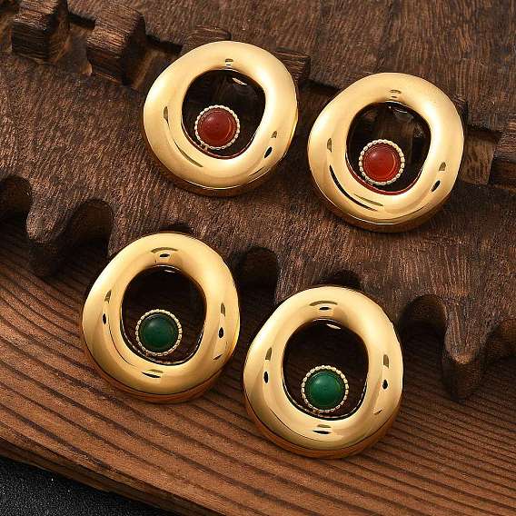 304 из нержавеющей стали серьги, с природных драгоценных камней, реальный 18 k позолоченный